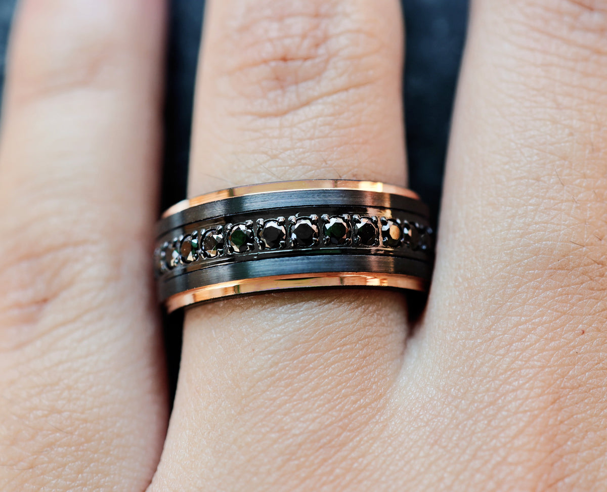 Black Gold Black Diamond Anniversary Band Black Gold Ring Mens