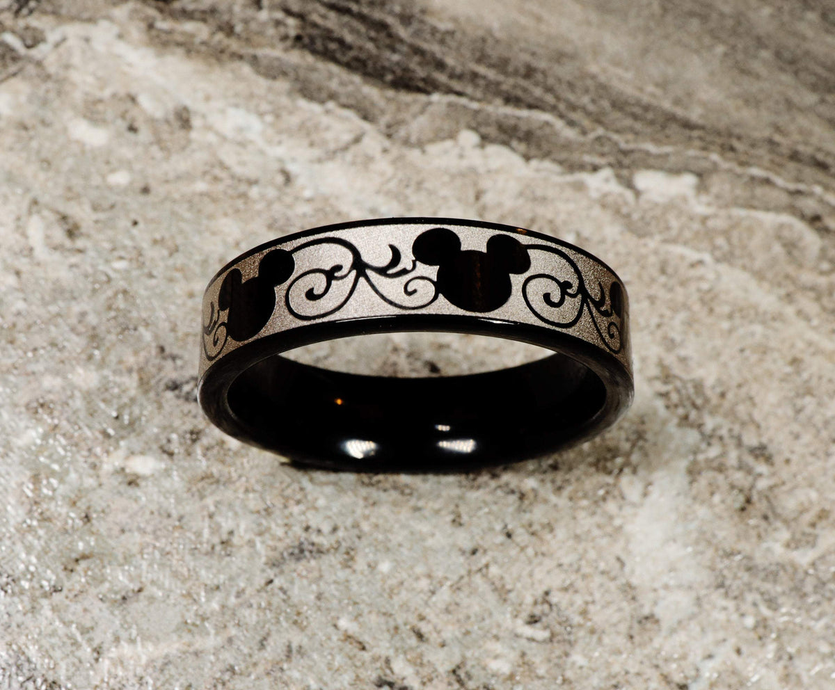 Mickey Mouse Ring 6mm Silver Tungsten Ring Mickey Mouse Design