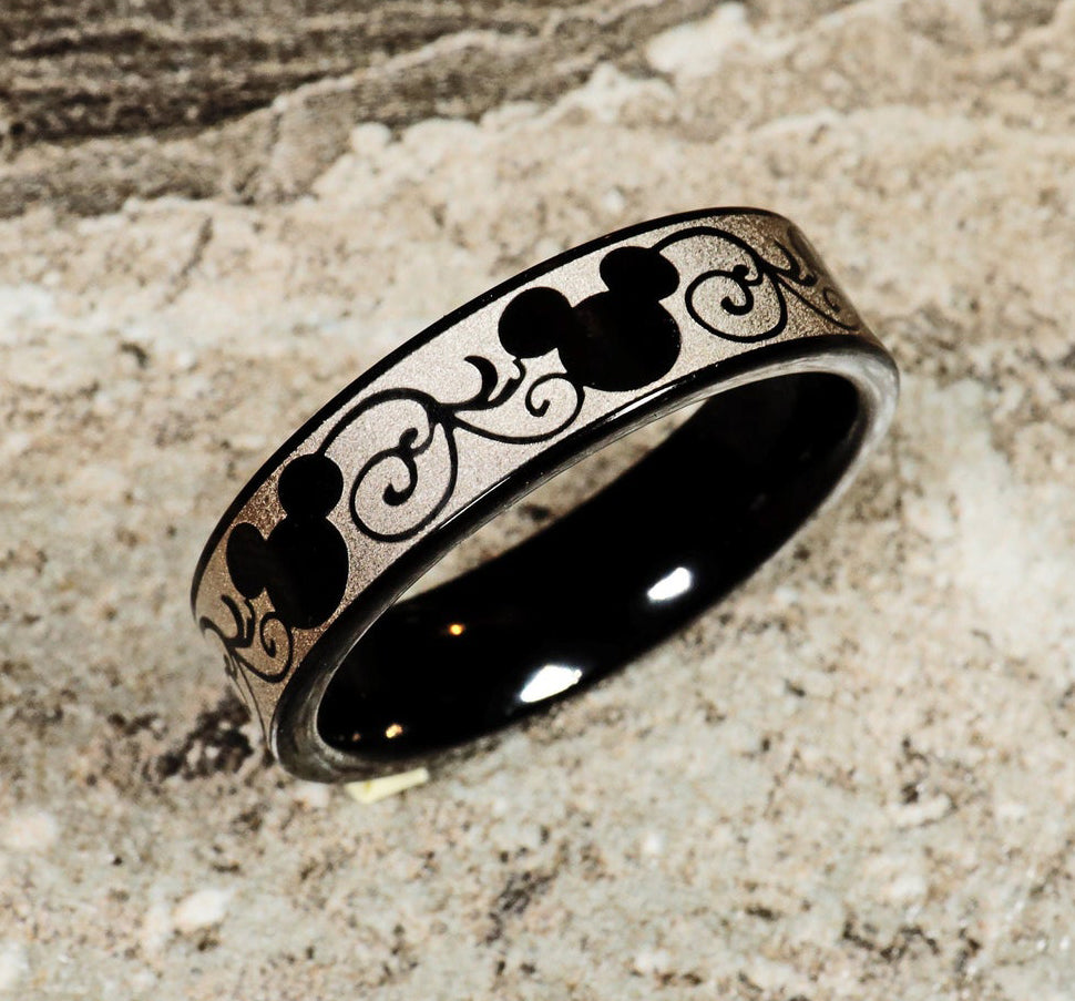 Mickey Mouse Ring Black Tungsten Disney Ring