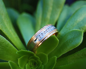 Open image in slideshow, Men&#39;s Rose Gold Diamond Channel Wedding Ring, Rose Gold Diamond Wedding Band, Men&#39;s Diamond Channel Bevel Ring, Men&#39;s Tungsten Wedding Band
