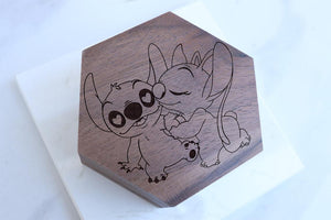 Open image in slideshow, Lilo and Stitch Wedding Ring Box, Disney Engagement Box, Disney Lilo and Angel Ring Bearer
