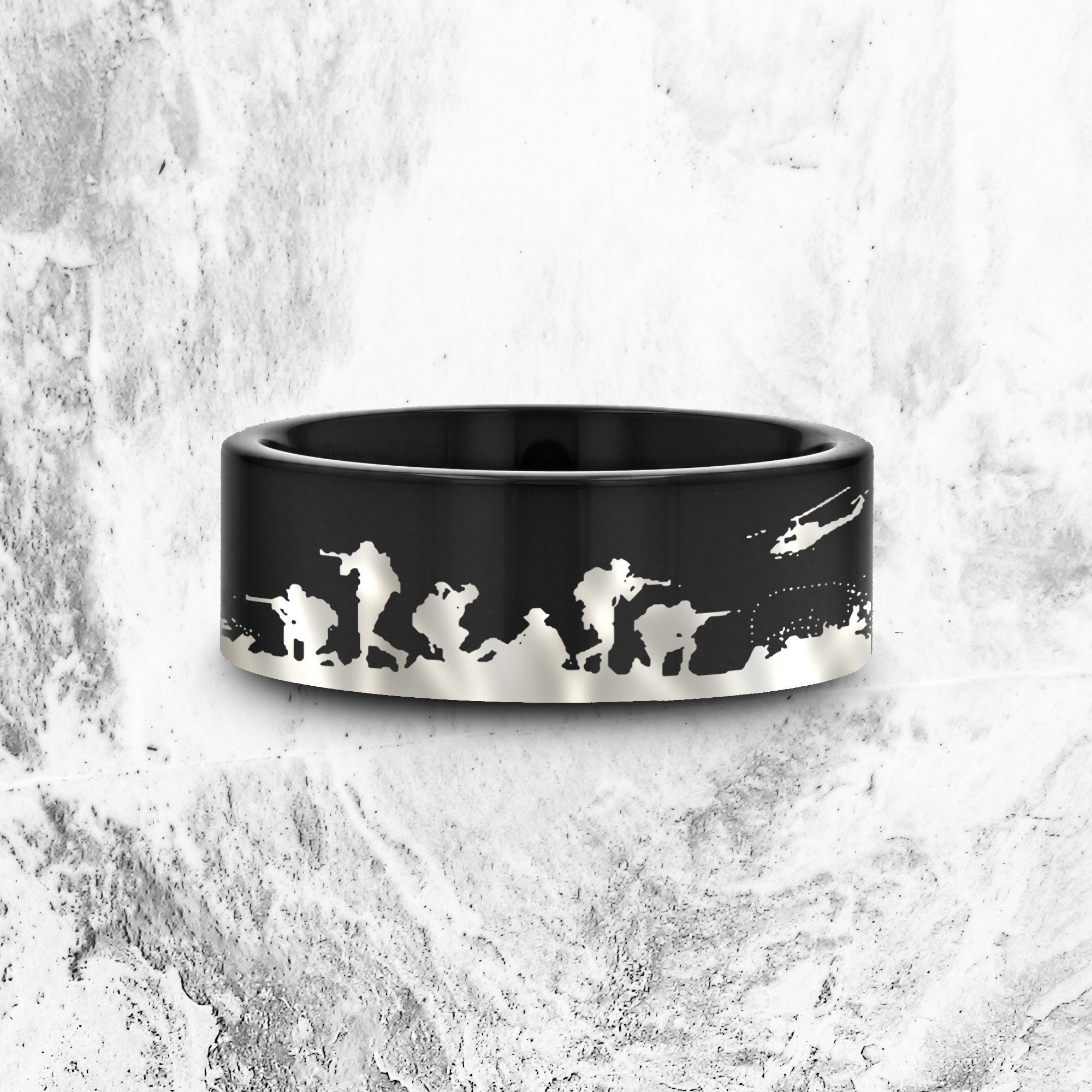 thumbnail image 2 of US Marine Corps Ring - Silver/Black Titanium Steel Military Gift Ring (Sizes 5-13) 2 of 9
