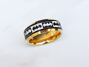 Open image in slideshow, everaftercreative Ring Batman Logo Ring, Batman Emblem Wedding Band, Superhero Ring

