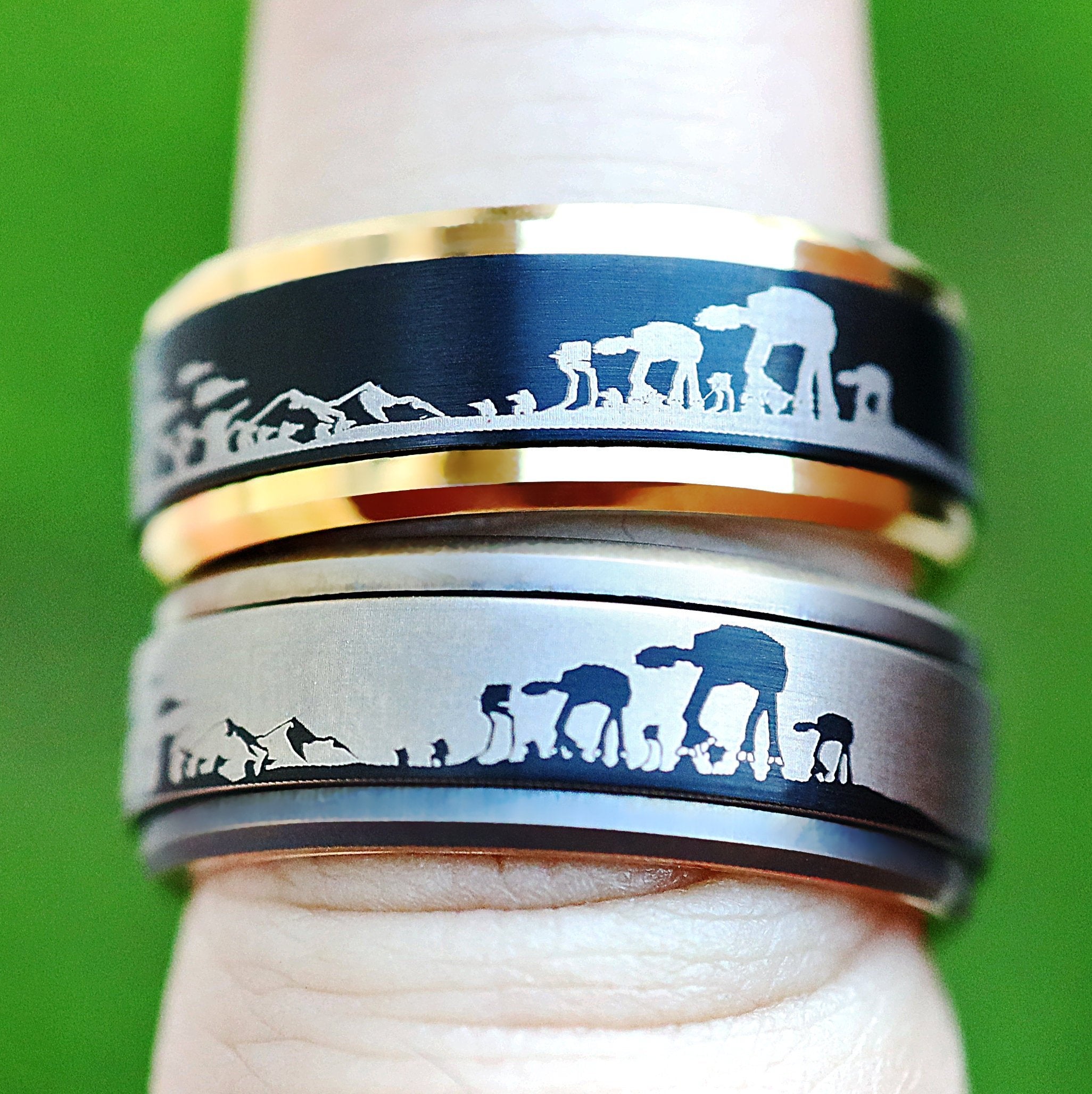 Black and Gold Star Wars Ring, Hoth Battle Ring, Star Wars Scene Weddi Black and Gold Star Wars Ring, Hoth Battle Ring, Star Wars Scene Weddi