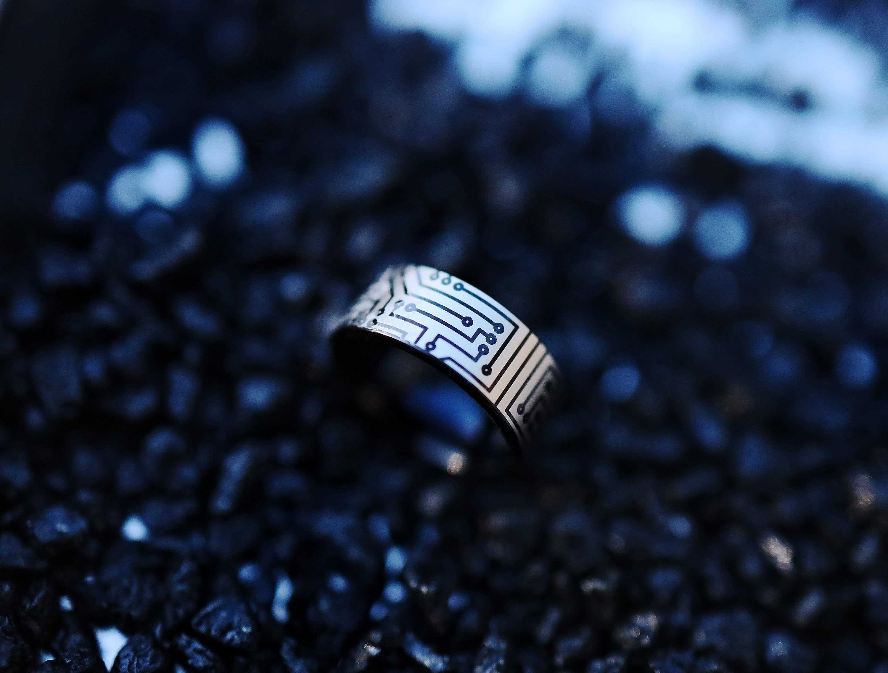 Computer Rings For Men Black Inverted Circuit Board Ring for Men, Computer Wedding Ring Tungs