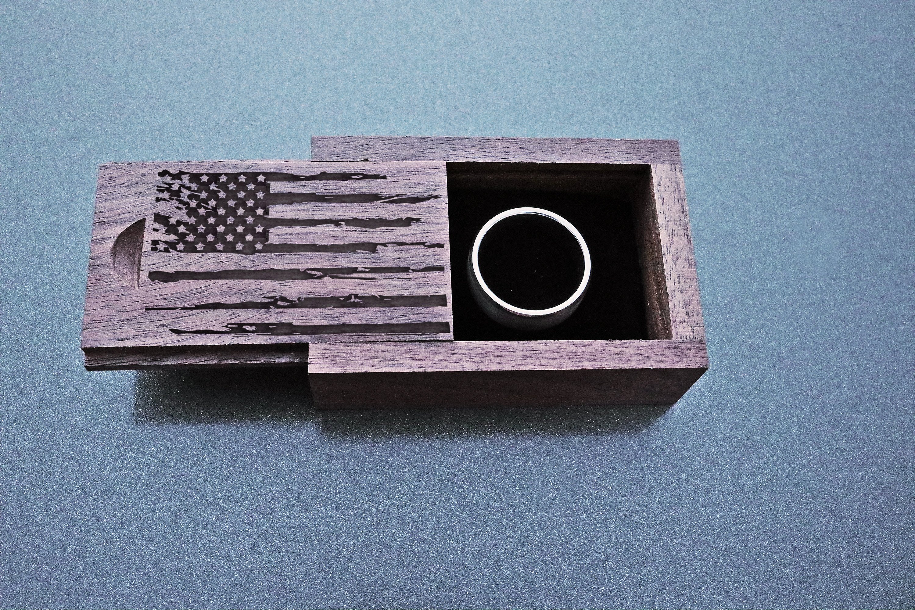 American Flag Wedding Ring Box, Army Navy Seal Air Forces Military Woo