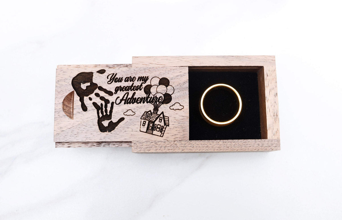 Carl and Ellie Wood Ring Box, Disney Up Movie Balloon House Wedding Ri