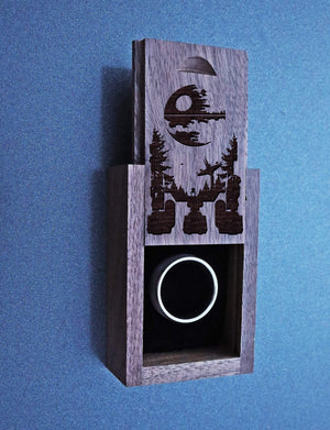 Open image in slideshow, everaftercreative Ring Box Star Wars Wedding Ring Box, Deathstar Engagement Wood Box, Han Solo Darth Vader Ring Box.

