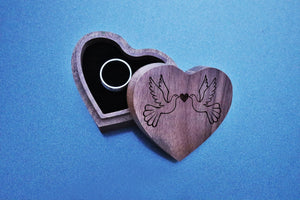 everaftercreative Ring Box Two Doves Wedding Ring Box, Twin Doves Black Walnut Wood Ring Box, Engagement Ring Box.