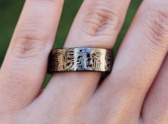 Circuit Board Ring for Men, Computer Science Wedding Ring, Geek Jewelr