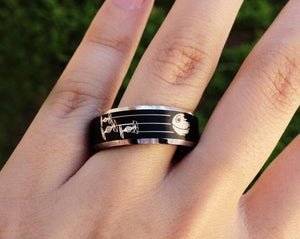 Open image in slideshow, everaftercreative Ring Death star Tie Fighters Men Star Wars Wedding Band, Star Wars Jewelry Gift
