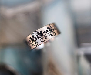 everaftercreative Ring Disney Baroque Wedding Band, Mickey and Minnie Ring, Disney Castle Wedding Ring for Men and Women