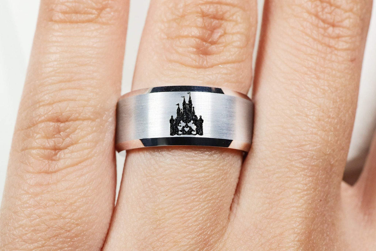 Disney Wedding Band, Mickey and Minnie Ring, Disney Castle Wedding Rin