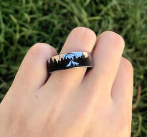 Open image in slideshow, everaftercreative Ring Howling Wolf Engagement Ring for Men, Howling Wolves Wedding Rings, Wolf Ring, Man Wolf Ring
