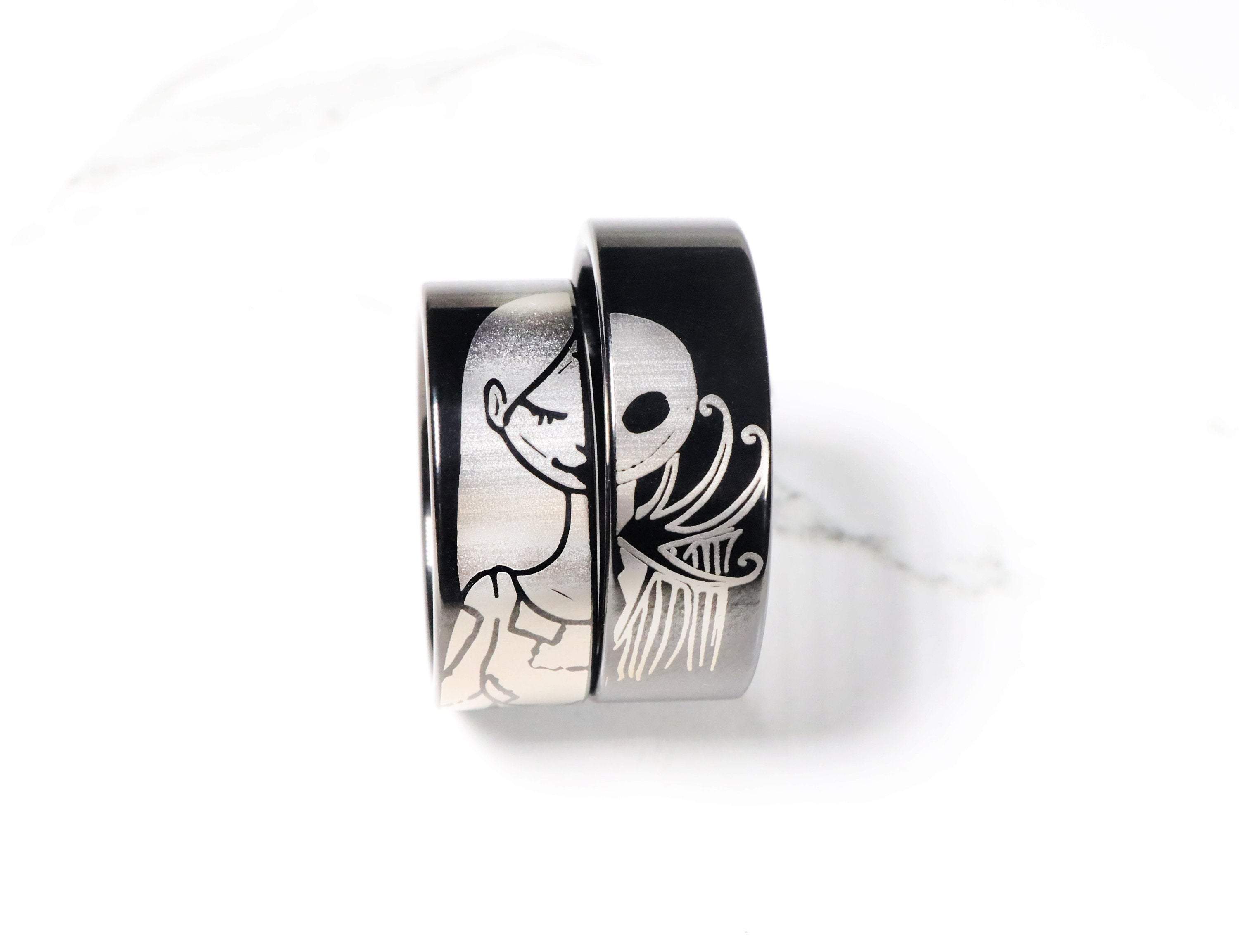 Jack & Sally Nightmare Before Christmas Wedding Ring Set, Night