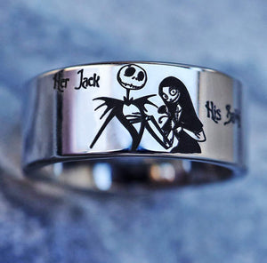 Open image in slideshow, everaftercreative Ring Jack Skellington Wedding Ring Nightmare Before Christmas Ring Jack and Sally Simply Meant To Be Ring
