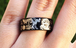 Open image in slideshow, everaftercreative Ring Legend of Zelda Tungsten Ring, Link and Zelda Ring, Triforce Design Men Women Couple Promise
