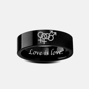 Open image in slideshow, everaftercreative Ring LGTBQ Wedding Band, Gay Pride Wedding Engagement Ring, Love is Love Jewelry
