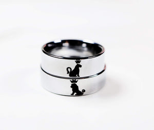 everaftercreative Ring Lion and Lioness Couples Rings Tungsten Carbide, Lion and Lioness Ring, Silver Band Ring