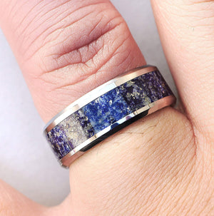 Open image in slideshow, everaftercreative Ring Mens Lapis Engagement Ring, Blue Lapis Band, Lapis Lazuli Inlay, Lapis Lazuli Stone Inlay Ring - 8mm
