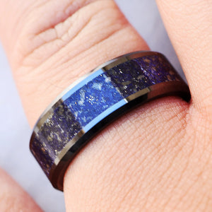 Open image in slideshow, everaftercreative Ring Mens Silver Lapis Wedding Band, Blue Lapis Ring, Lapis Lazuli Inlay Ring, Lapis Lazuli Ring - 8mm
