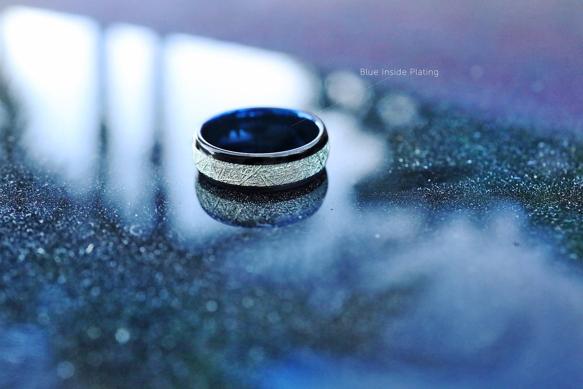 Meteorite Ring, Tungsten Meteorite Inlay and Carbon Fiber Wedding Band
