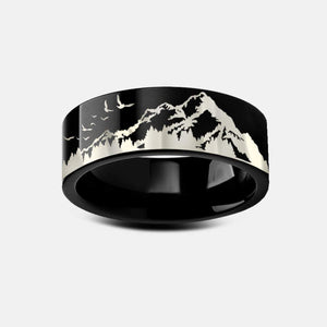 Open image in slideshow, everaftercreative Ring Mountain Ring, Forest Ring, Adventure Wedding Band Woman, Mountain Scene Ring, Nature Ring
