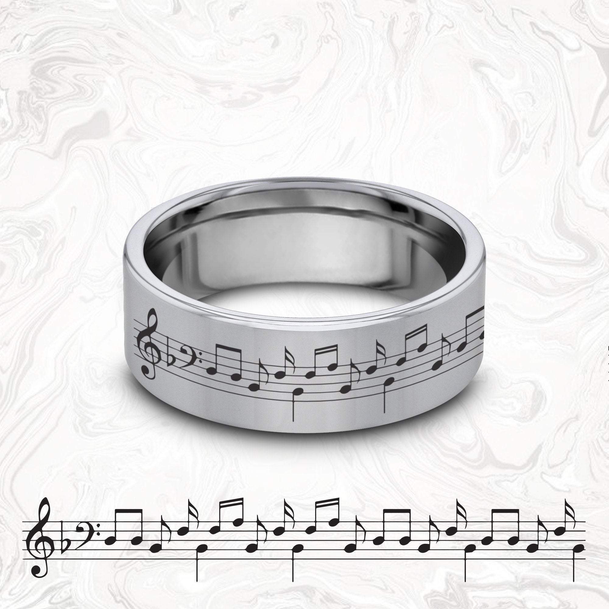 Musical Note Ring Pattern Music Note Wedding Band, Music Note Ring, Music Treble Clef Engagement