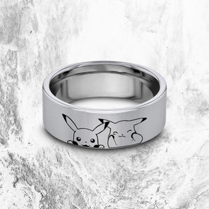 everaftercreative Ring Pikachu Couple Ring, Pokemon Ring, Pokemon Engraved Ring, Pokemon Wedding Band, Silver Tungsten.