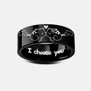 Open image in slideshow, everaftercreative Ring Pikachu Kiss Wedding Band, Pokemon Engagement Ring, Pikachu In Love Wedding Ring, I Choose You Ring.
