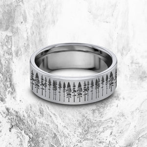 Open image in slideshow, everaftercreative Ring Pine Tree Wedding Ring, Forest Ring, Tree Nature Ring, Howling Wolf Ring, Nature Ring.
