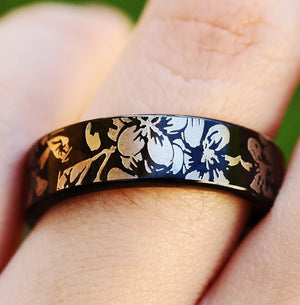 Open image in slideshow, everaftercreative Ring Plumeria Flower Ring, Cherry Blossom Ring, Sakura, Floral Wedding Band, Japanese Jewelry

