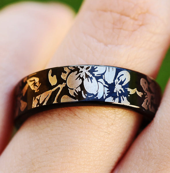Plumeria Flower Ring, Cherry Blossom Ring, Sakura, Floral Wedding Band