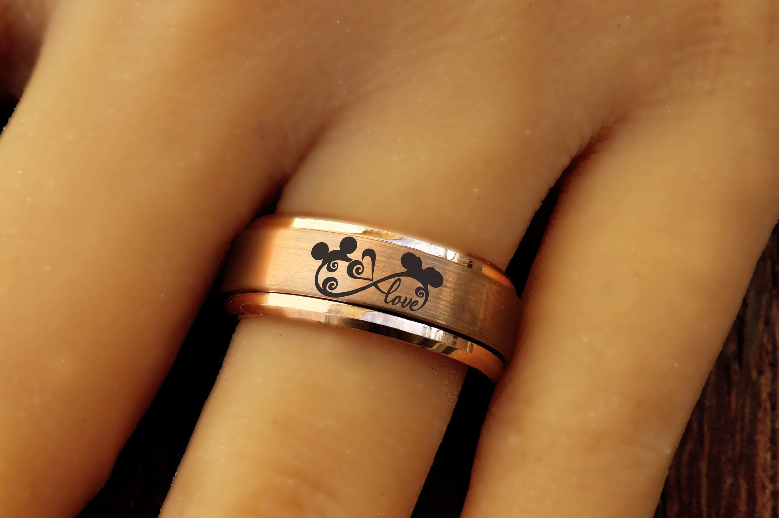 Rose Gold Disney Wedding Band, Mickey and Minnie Infinity Ring, Disney Rose Gold Disney Wedding Band, Mickey and Minnie Infinity Ring, Disney
