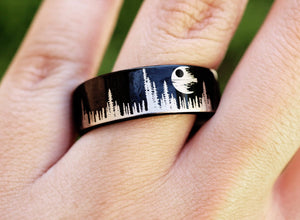 Open image in slideshow, everaftercreative Ring Star Wars Death Star Ring, Death Star Wedding Band,Princess Leia, Darth Vader Ring, Hoth Ring.

