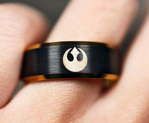 Open image in slideshow, everaftercreative Ring Star Wars Engagement Ring, Rebel Alliance, Darth Vader Ring, Star Wars Wedding Band, Han Solo Ring
