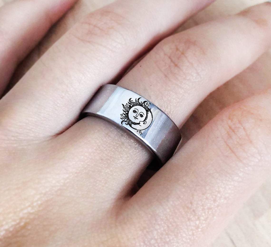 Sun and Moon Promise Ring, Sun Moon Jewelry, Couples Sun and Moon Ring