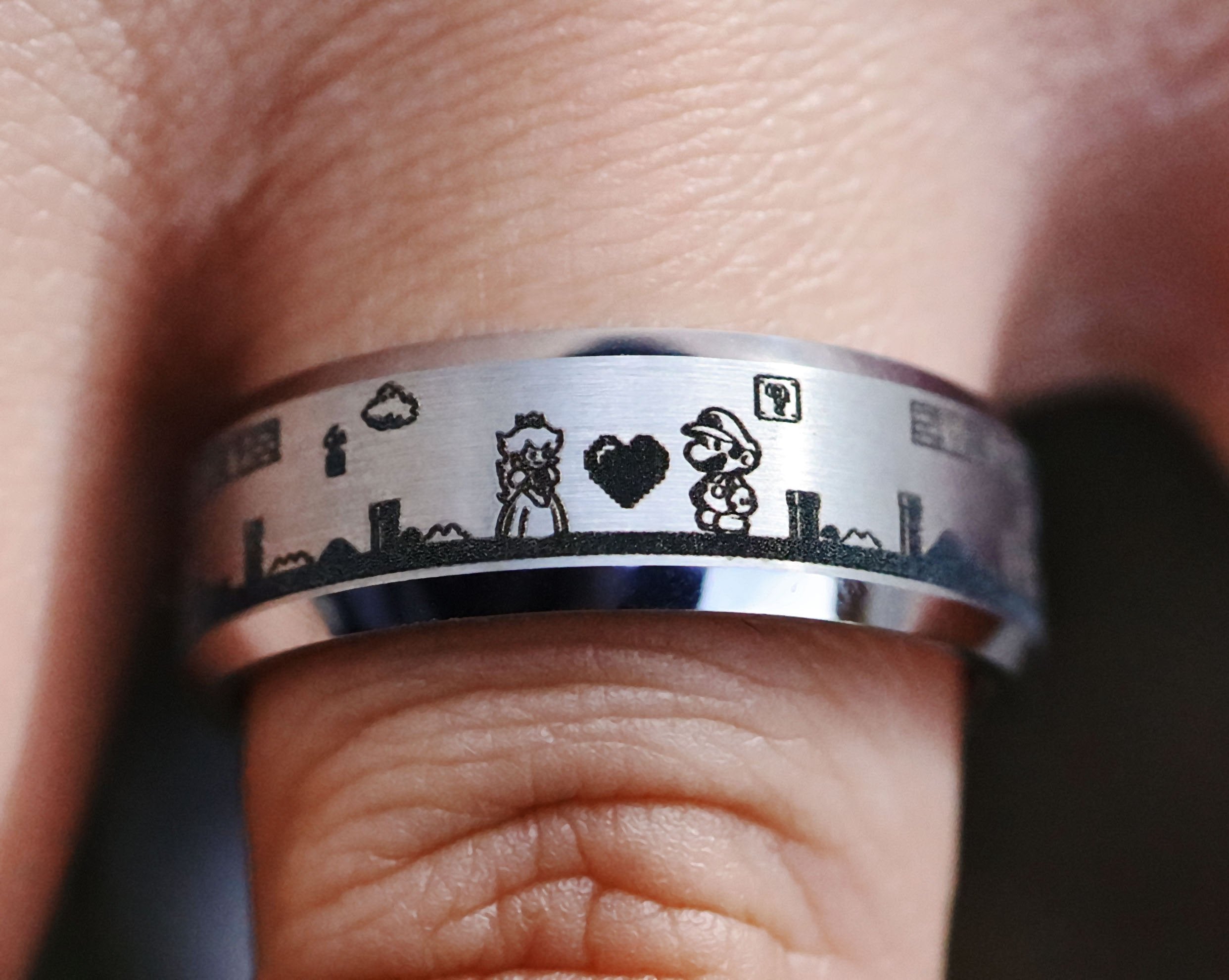 Sml Ring Super Mario and Super Mario Princess Wedding Ring, Super Mario Silver