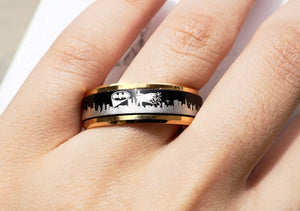 everaftercreative Ring Superhero Spinner Wedding Band, Catwoman Engagement Ring, Batman Wedding Ring, Batman Jewelry.