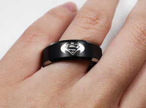 Open image in slideshow, everaftercreative Ring Superman Wedding Ring, Superman and Batman Logo Ring, Batman Engagement Ring
