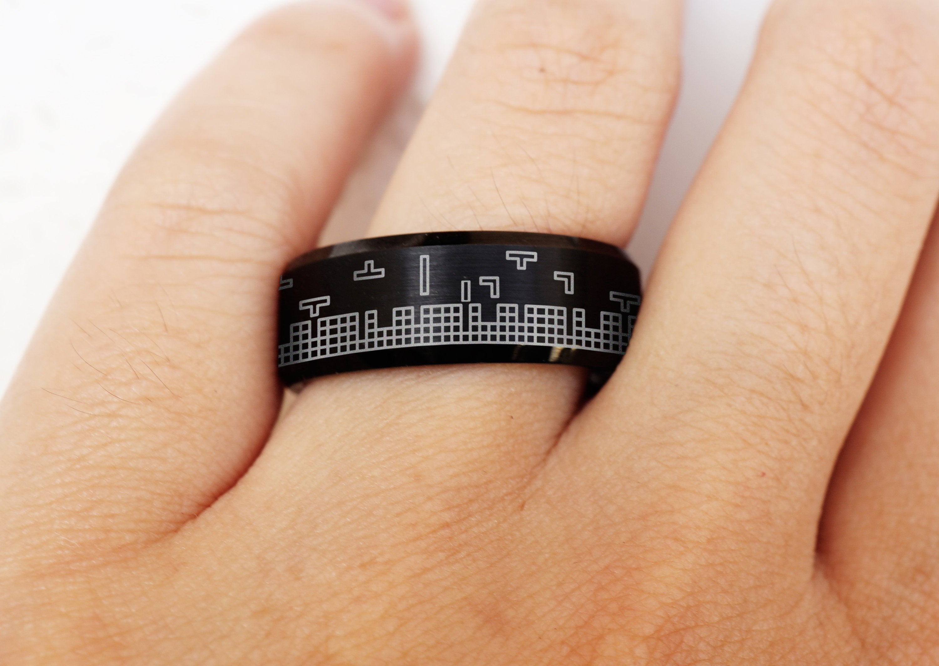 Tetris Video Game Wedding Band, 90s Gamer Ring, Tetris Jewelry