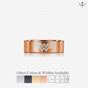 Open image in slideshow, everaftercreative Ring Wonder Woman Wedding Band, Wonder Woman Engagement Ring, Super Woman Ring, Super Hero Wedding Ring
