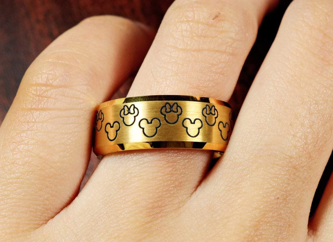 Yellow Gold Plated Disney Matching Promise Ring, Disney Wedding Band,