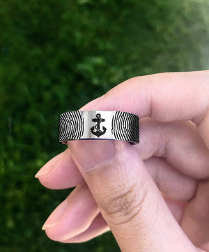 Open image in slideshow, everaftercreative Ring You Are My Anchor Fingerprint Wedding Ring, Fingerprint Promise Anchor Ring, Actual Fingerprint
