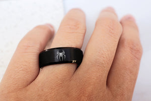 Open image in slideshow, Spiderman Wedding Band, Superhero Engagement Ring, Spiderman Logo Ring, Spiderman Gift
